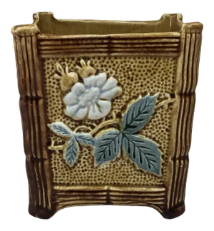 C.1890 French Majolica Square Jardiniere With Flowers