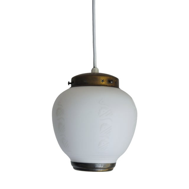 Scandinavian Art Deco Opaline Glass Pendant Lamp, 1930s For Sale