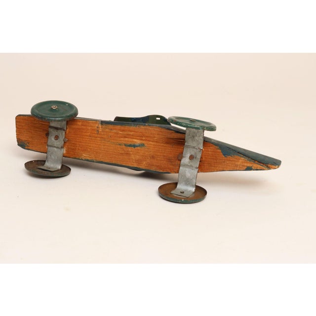 Teal Vintage Handcrafted Wooden and Metal Soap Box / Pinewood Racer For Sale - Image 8 of 16