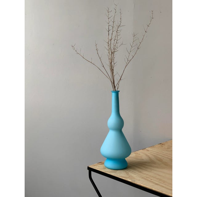 Vintage large scale satin glass knobbed vase, made in Italy, Circa 1960s. Soft undulating form in light blue satin glass....