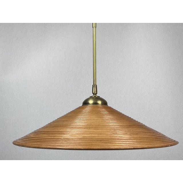 Mid-Century Modern Pencil Split Reed, Rattan, Bamboo & Brass Pendant Lamp, 1970s For Sale - Image 3 of 17
