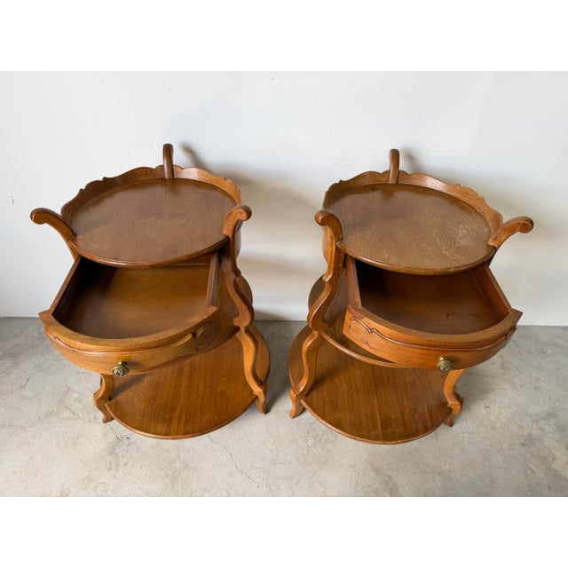 Brown Hollywood Regency Grosfeld House Walnut Three-Tier End Tables – Pair For Sale - Image 8 of 16