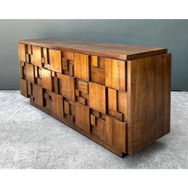 Vintage Lane Brutalist “Mosaics” Geometric Wood Credenza For Sale - Image 12 of 12