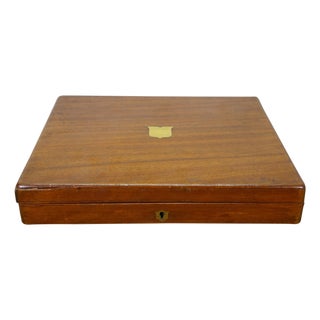 Antique Mahogany Brass Flatware Fish Cutlery Knife Presentation Storage Box 14" For Sale