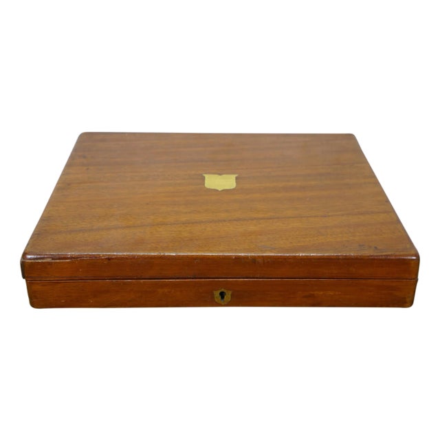 Antique Mahogany Brass Flatware Fish Cutlery Knife Presentation Storage Box 14" For Sale