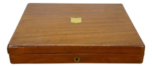 Antique Mahogany Brass Flatware Fish Cutlery Knife Presentation Storage Box 14"