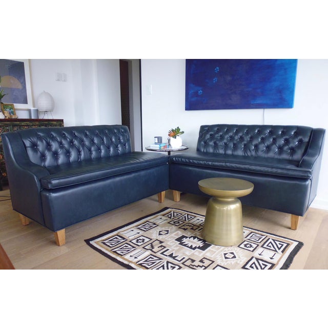 Modern Navy Faux Leather Tufted Custom Banquette Chairish