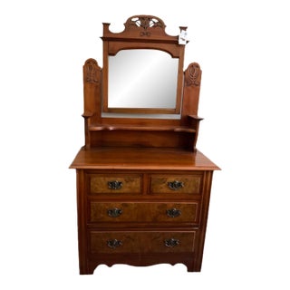 Vintage Carved Wood Dresser With Mirror For Sale
