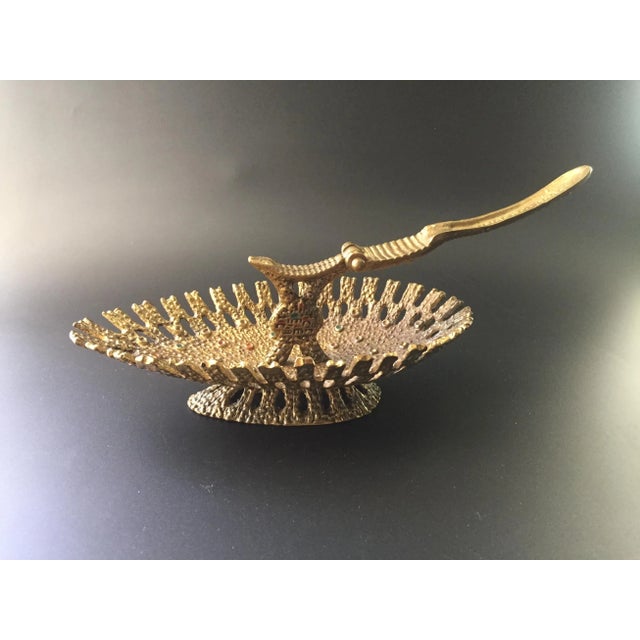 Brutalist Mid Century Brutalist Wainberg Jerusalem Brass Enameled Nutcracker With Bowl For Sale - Image 3 of 13