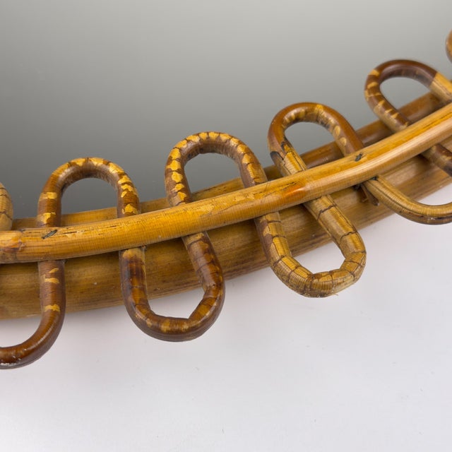 Beige Vintage Oval Bamboo Mirror by Franco Albini, 1960s For Sale - Image 8 of 15