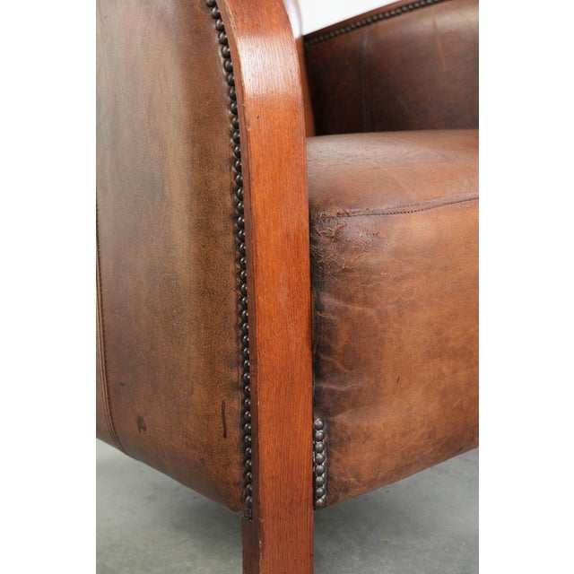 Art Deco Style Sheepskin Armchair in with Wooden Armrests For Sale - Image 10 of 12