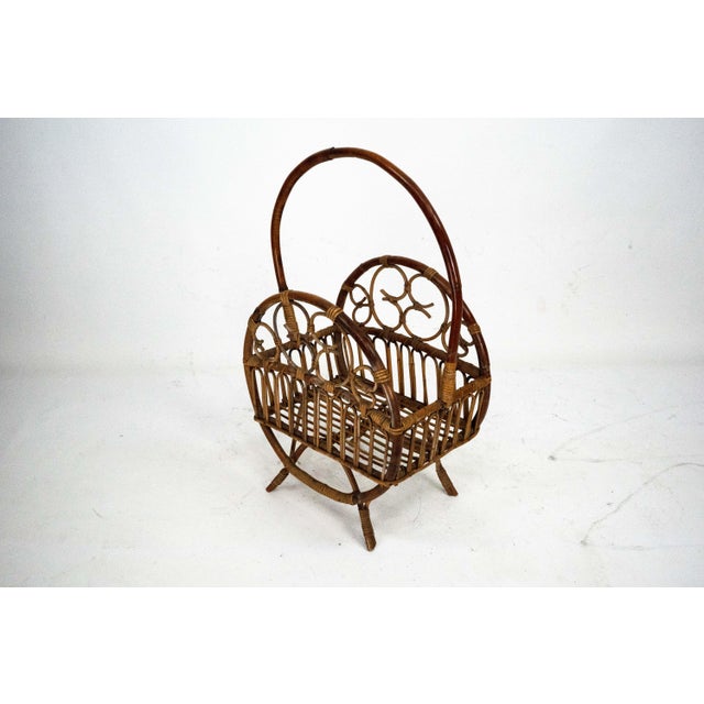 Wood Italian Bamboo & Rattan Magazine Rack, 1950s For Sale - Image 7 of 14