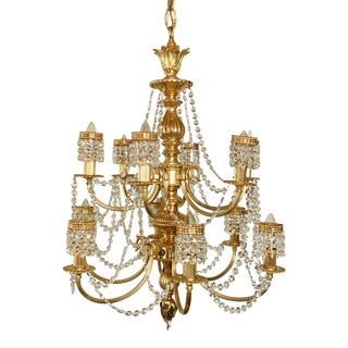 1970s 12 Light Hollywood Regency Crystal Waterfall Chandelier For Sale