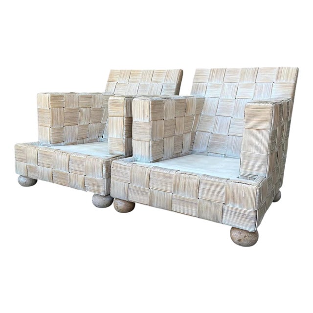 Vintage Woven Rattan Sofa After John Hutton for Donghia For Sale