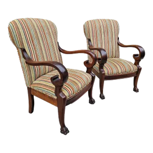 Late 19th Century Antique Carved Oak Throne Chairs- Set of 2