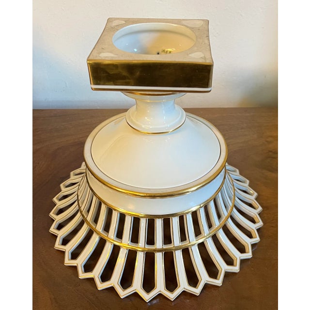 Gold Antique 19th Century Kpm Berlin Gold & White Porcelain Reticulated Basket Corbeille For Sale - Image 8 of 12