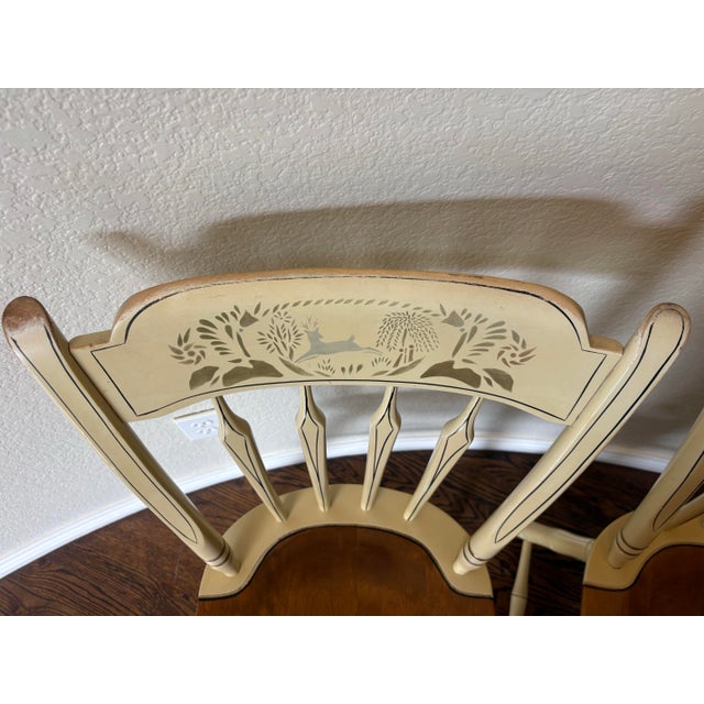 Pair of 1975 Ethan Allen Stenciled Thumb Back Windsor Dining Chairs For Sale - Image 11 of 12
