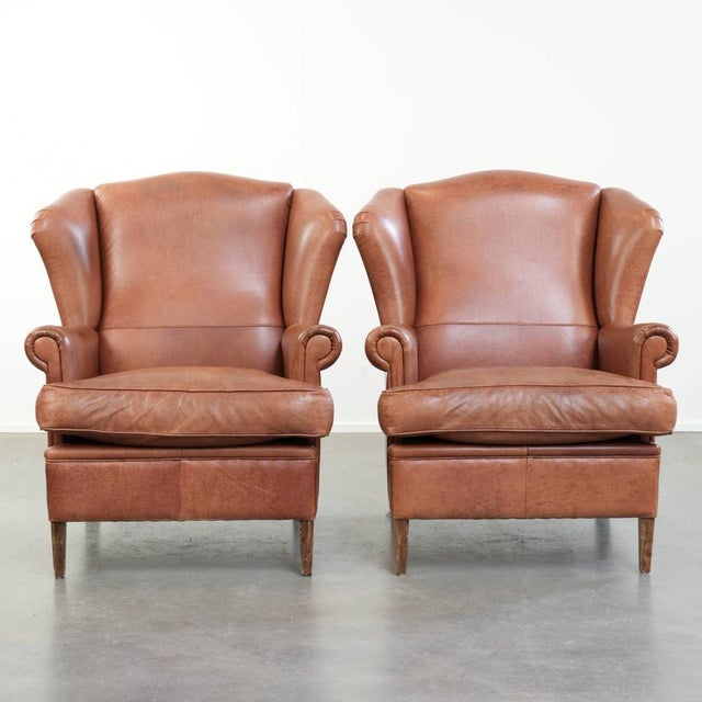 English-Style Cowhide Wing Armchairs, Set of 2 For Sale - Image 14 of 14