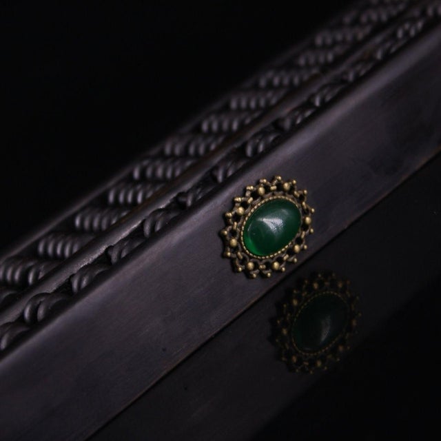 Wood Vintage Black Sandalwood Abacus With Gilt Mounts & Gemstone Inlay For Sale - Image 7 of 9