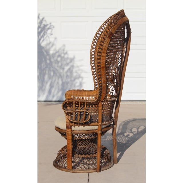 Vintage Thai Bohemian Wicker Peacock Chair With Cushion For Sale - Image 4 of 18