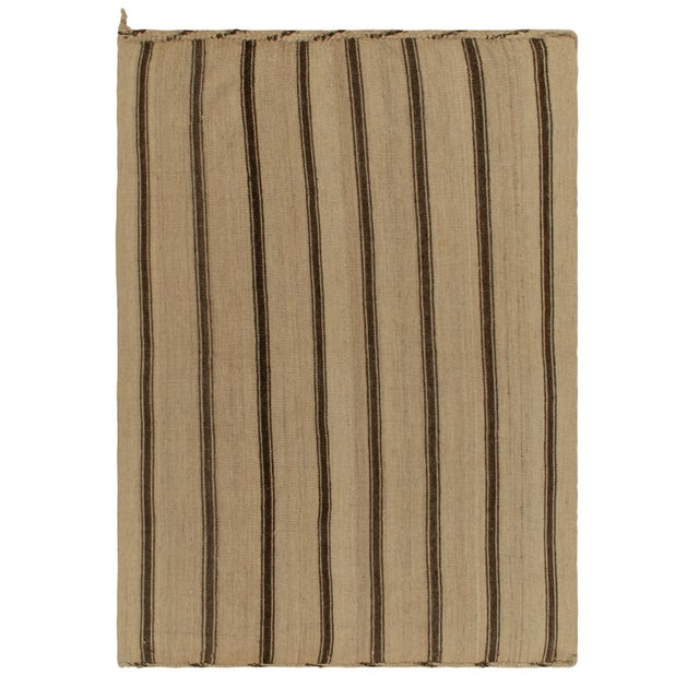 Beige Handwoven Vintage Kilim Beige-Brown Stripe Patterns For Sale - Image 8 of 8