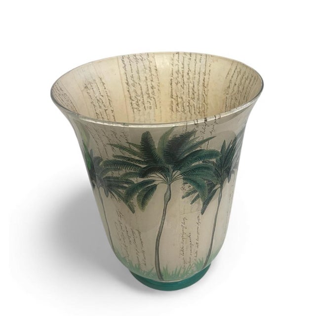 Elegant Hand-Painted Glass Vase With Decoupage Palm Tree Design For Sale - Image 4 of 8
