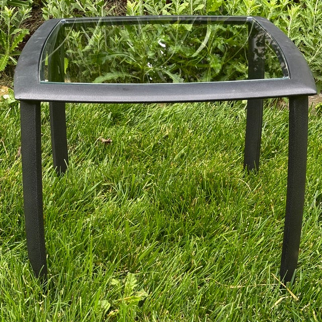 Brown Jordan 1990s Brown Jordan End Table Heavy Aluminum Glass Apron Attributed For Sale - Image 4 of 9