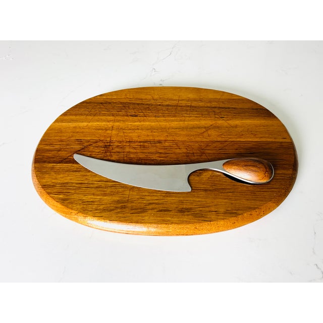Vintage Dansk Teak Cheese Board & Knife Set – Mid-Century Modern Danish Design by Vivianna Torun, Staved Teak Serving...