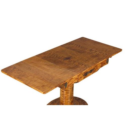 Biedermeier Empire Pedestal Drop-Leaf Table in Golden Birch, 1890s For Sale - Image 3 of 5