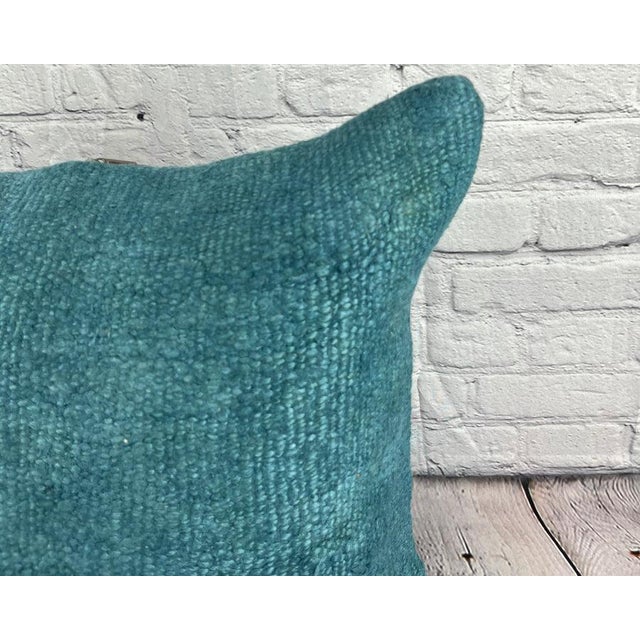 Turkish 20 x 20 Hemp Pillow Turkish Cushion Natural Blue Pillow Cushion Cover For Sale - Image 3 of 4
