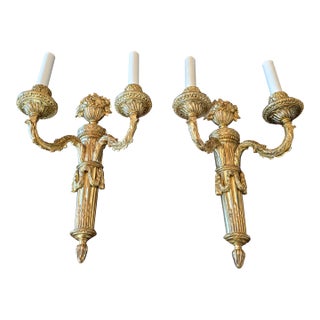 Antique Louis XV Style Ormolu Gilt Bronze Pr Sconces For Sale