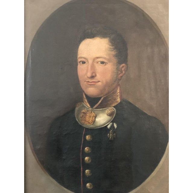 An original antique oil painting of a German baron in military uniform, dating from around 1870. This large 19th century...