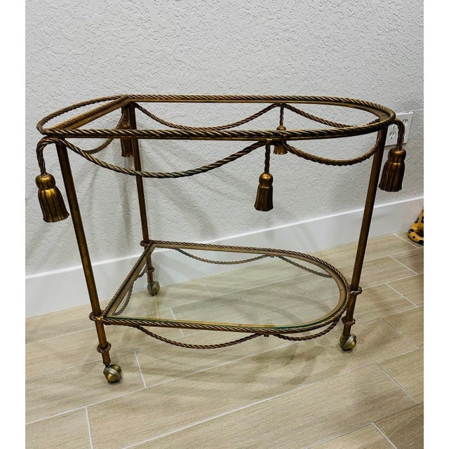 Mid 20th Century 1960s Italian Hollywood Regency Gilded Tassels Bar or Tea Cart. For Sale - Image 5 of 6
