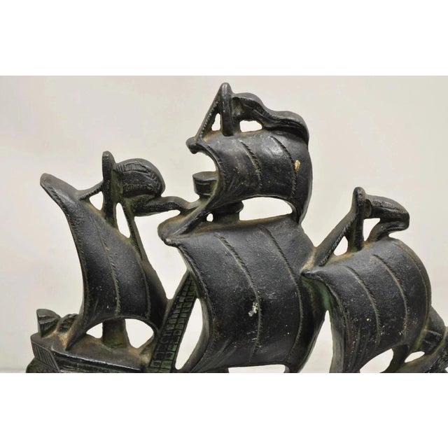 Victorian Antique Victorian 1930 Creation Co Cast Iron Figural Ship Boat Door Stop (B) For Sale - Image 3 of 11