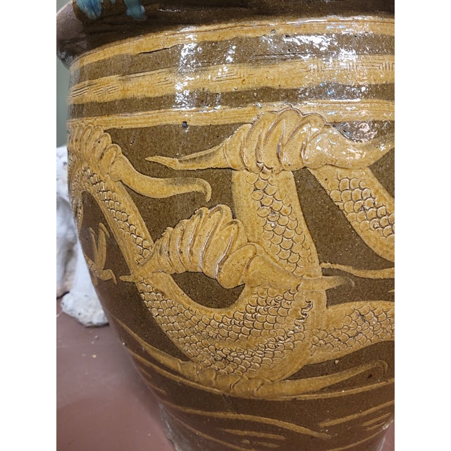 Camel Vintage Ceramic Chinese Dragon Planter For Sale - Image 8 of 10