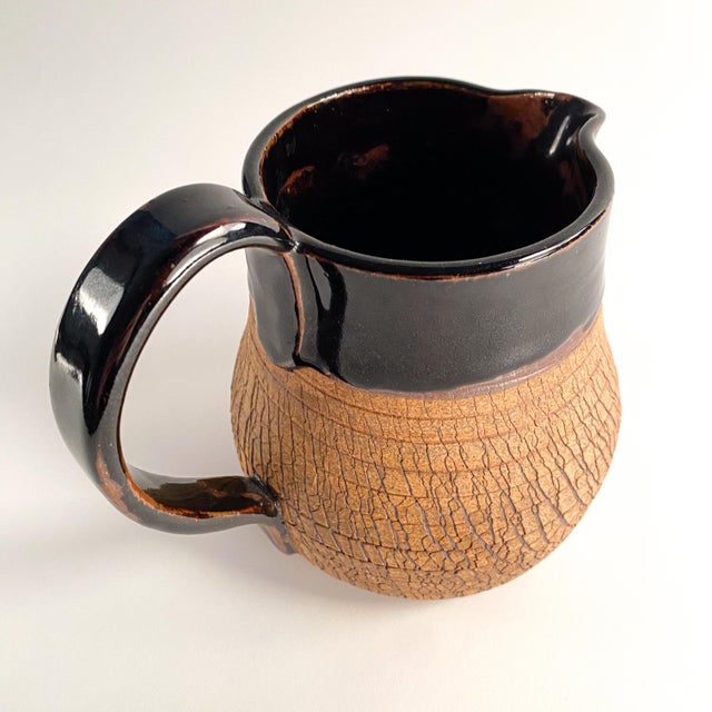 Brown Studio Pottery Cracked Glaze Pitcher For Sale - Image 8 of 9