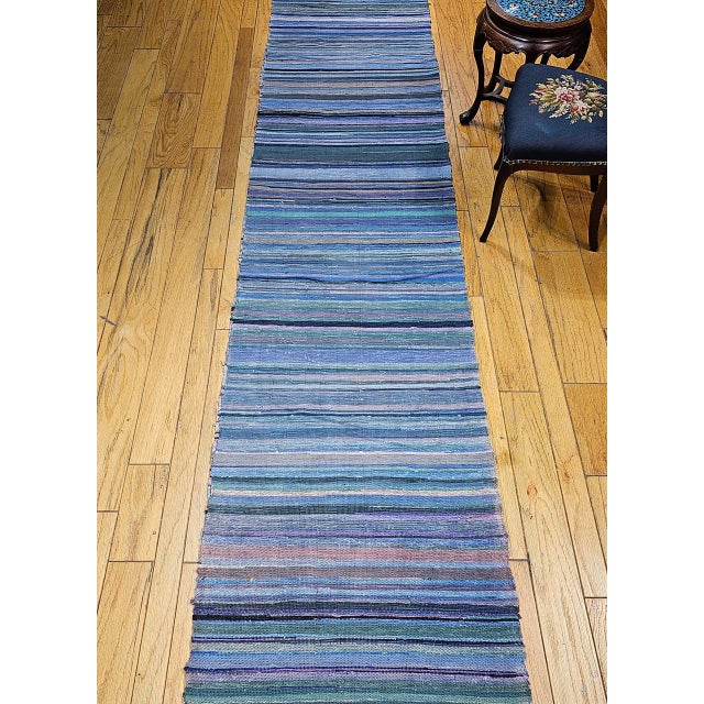 Antique American Amish Rag Runner, Handwoven Wool & Cotton, Stripe Pattern, 3x26 For Sale - Image 4 of 18
