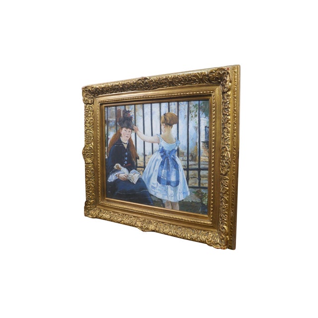 Victorian 20th C Impressionist Style Oil Painting "The Railway" After Edouard Manet Framed For Sale - Image 3 of 13