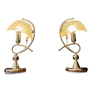 Vintage Shell Brass Table Lamps, 1970, Set of 2 For Sale
