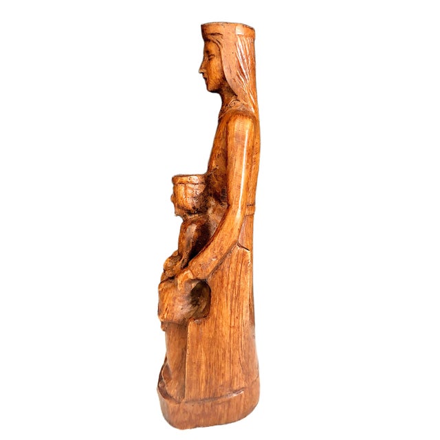Gothic Madonna and Child Sedes Sapientiae “Throne of Wisdom” Devotional Wood Statue For Sale - Image 3 of 7