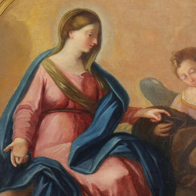 Madonna with Child, Angels, and Saints, 18th-Century, Oil on Canvas, Framed For Sale - Image 3 of 13