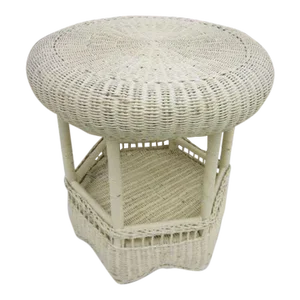 Vintage Wicker Rattan Round Side Table