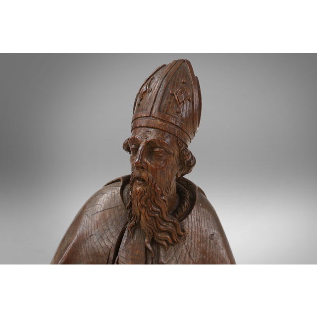 Wood French Artist, Antique Statue of Saint Eligius, 1500s, Wood For Sale - Image 7 of 18