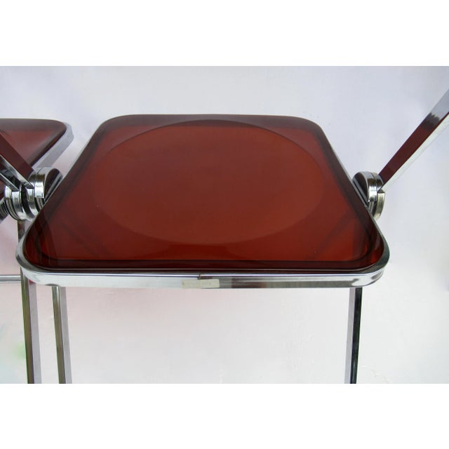 C.1970's Mid-Century Modern Giancarlo Piretti for Castelli Chrome & Bronze Brown Acrylic Folding Chairs - a Pair For Sale - Image 9 of 13