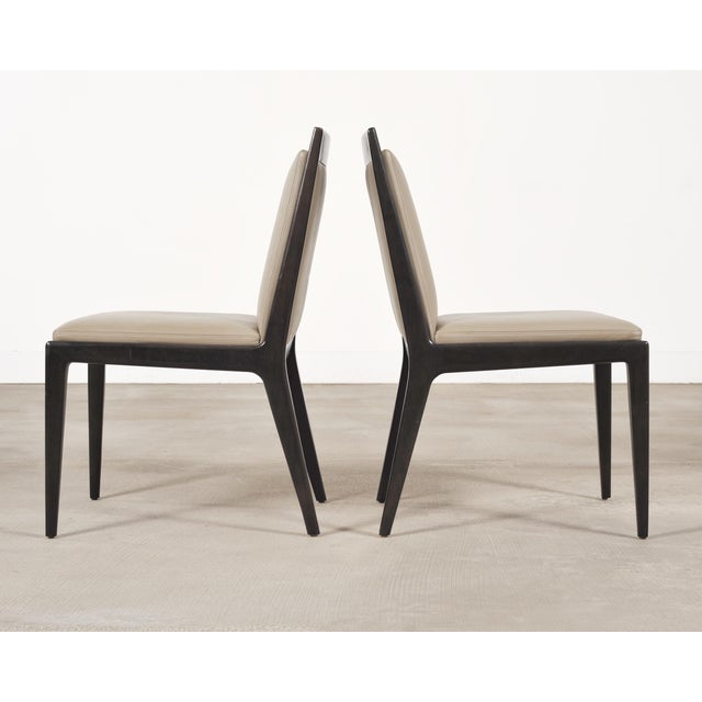 Set of Six Holly Hunt "Stiletto" Walnut Leather Dining Chairs For Sale - Image 15 of 18