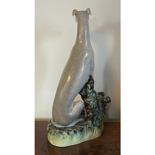 Very Large Antique 19th Century English Staffordshire Pottery Dog Figure of a Greyhound or Whippet and Hare or Rabbit For Sale - Image 11 of 16