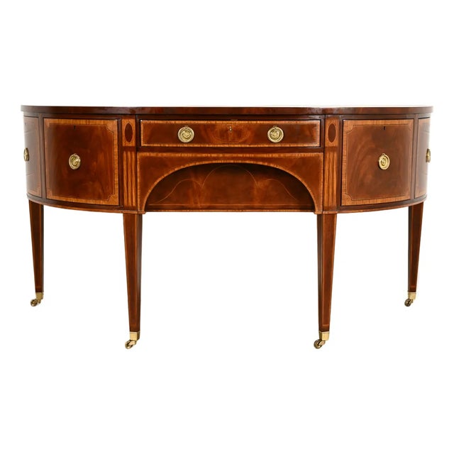 Baker Furniture Federal Inlaid Mahogany Demilune Sideboard Credenza For Sale