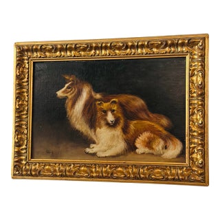 Vintage Dog Painting, Framed For Sale