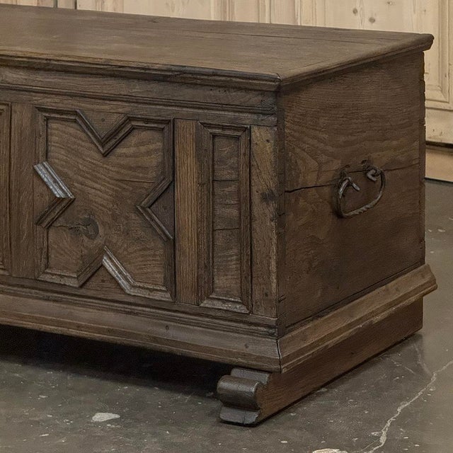 Coffee 18th Century Dutch Provincial Solid Oak Trunk With Hand-Forged Iron Handles For Sale - Image 8 of 17