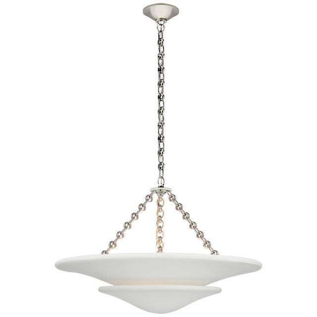 Mollino Medium Tiered Chandelier in Polished Nickel with Plaster White Shade Designer: AERIN Canopy: 5" Round Mounting:...
